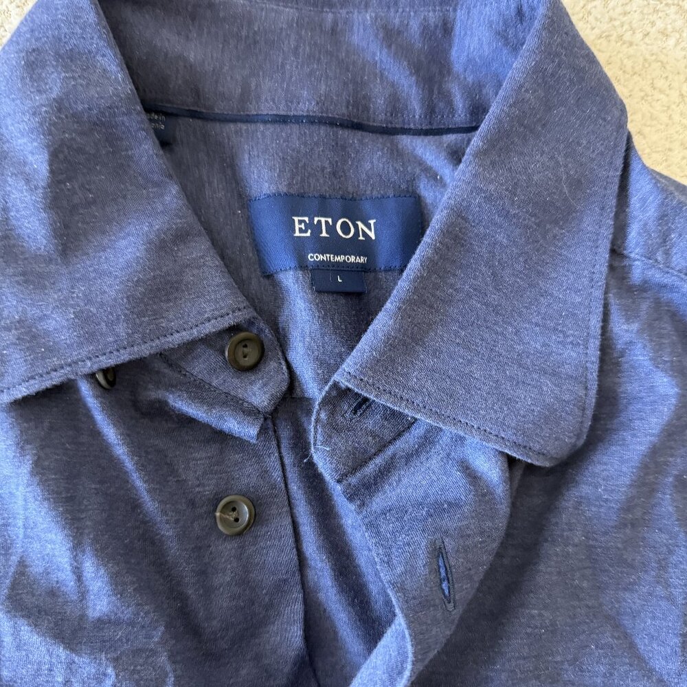 Eton Blue Contemporary Fit Jersey Button-Down Shirt Size L